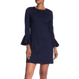 Trina Turk Navy Panache Bell Sleeve Sheath Dress